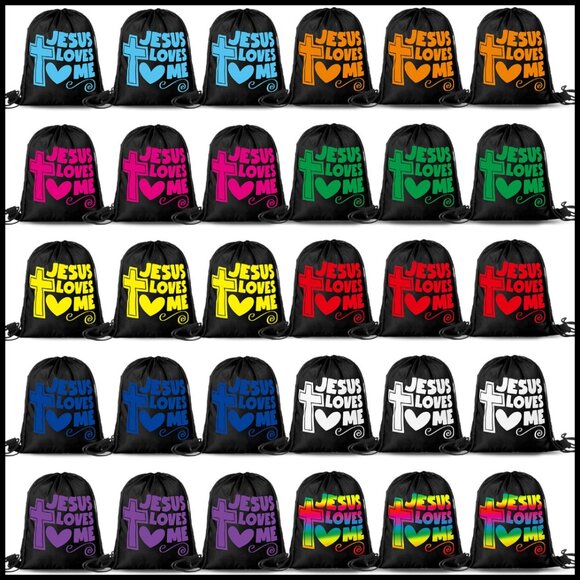 Religious Drawstring Backpack Bulk Set Christian Gift Bags Bible Verse Cross main image 6